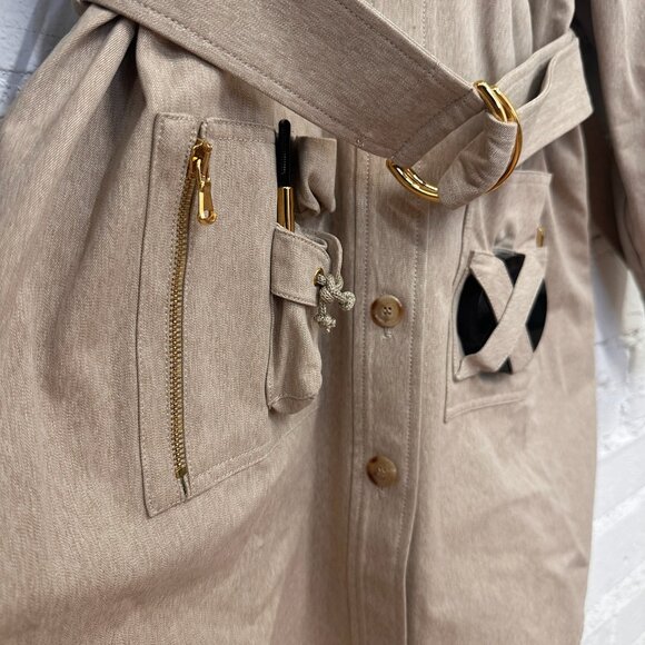 AW21 MOSCHINO Couture Jeremy Scott Beige Gabardine Survivor Kit Tools Dress - Picture 13 of 16